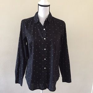 Old Navy Classic Button Down Back Polkadots Shirt Blouse Career Size SP preppy